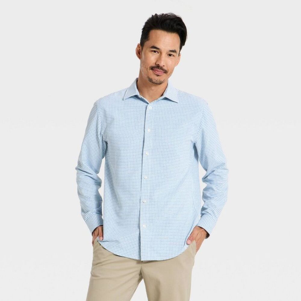 Men's Long Sleeve Comfort Dress Shirt - Goodfellow & Co Blue XL
